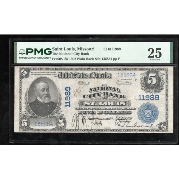 1902 $5 St Louis MO National PMG 25