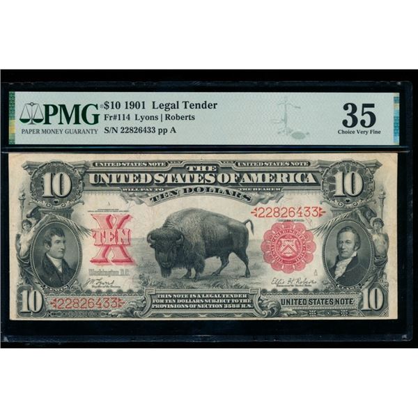 1901 $10 Bison Legal Tender Note PMG 35