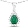 Image 1 : Plated Rhodium 0.65ct Emerald and Lab Diamond Pendant with Chain