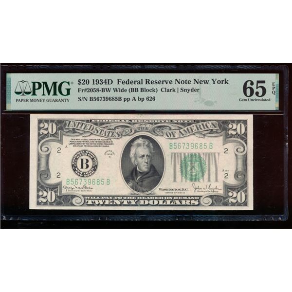 1934D $20 New York FRN PMG 65EPQ