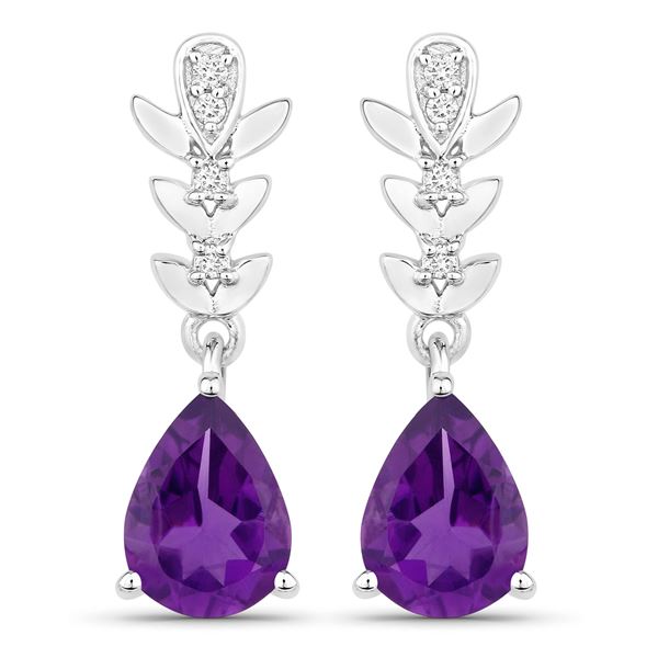 Plated Rhodium 2.00ctw Amethyst and Lab Diamond Earrings