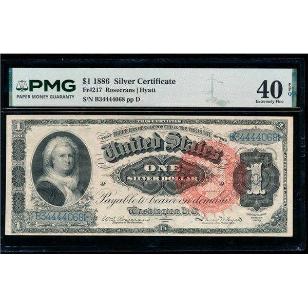1886 $1 Martha Washington Silver Certificate PMG 40EPQ