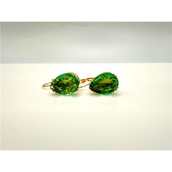 Plated 14KT Yellow Gold 16ct Bright Simulated Paraiba Tourmaline Earrings