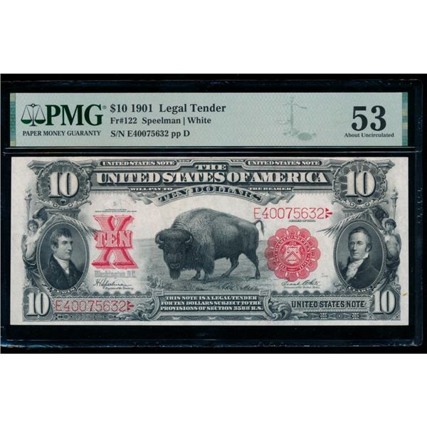 1901 $10 Bison Legal Tender Note PMG 53