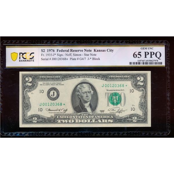 1976 $2 STAR Kansas City FRN PCGS 65PPQ