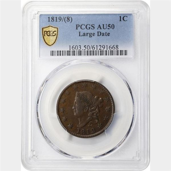 1819/8 Large Date Coronet Head Cent PCGS AU50BN