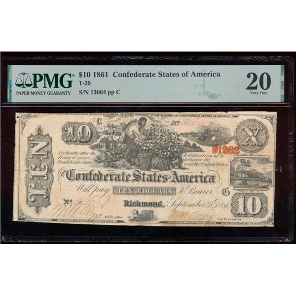 1861 $10 T-29 Confederate PMG 20