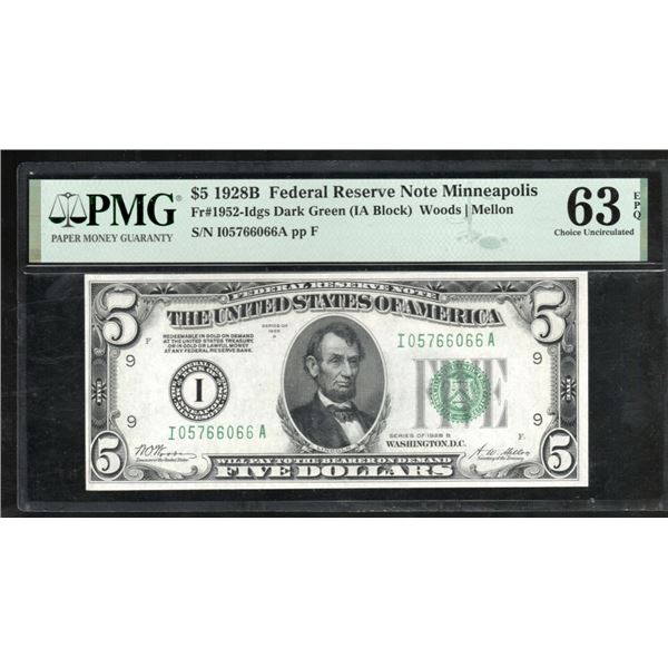 1928B $5 Minneapolis FRN PMG 63EPQ
