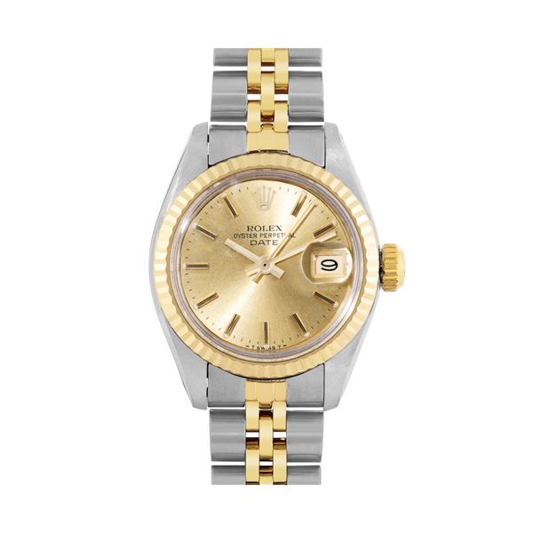 Rolex Ladies Two Tone Yellow Gold & Steel Champagne Index Dial Date Wristwatch 26MM