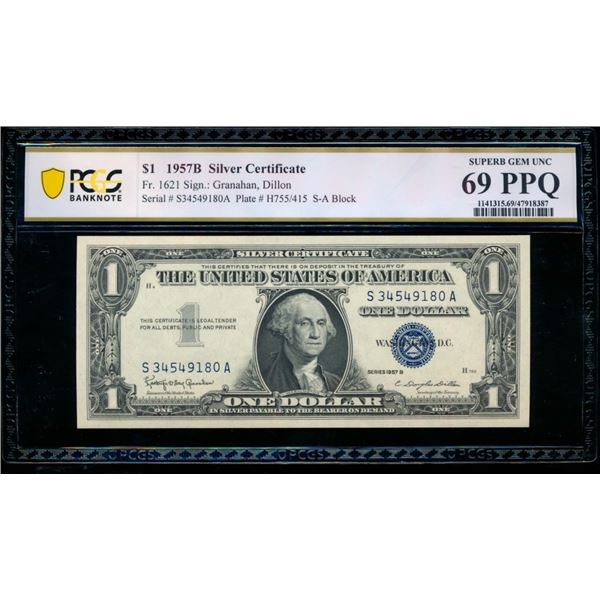 1957B $1 Silver Certificate PCGS 69PPQ