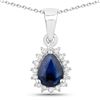 Image 1 : Plated Rhodium 0.80ct Blue Sapphire and Lab Diamond Pendant with Chain