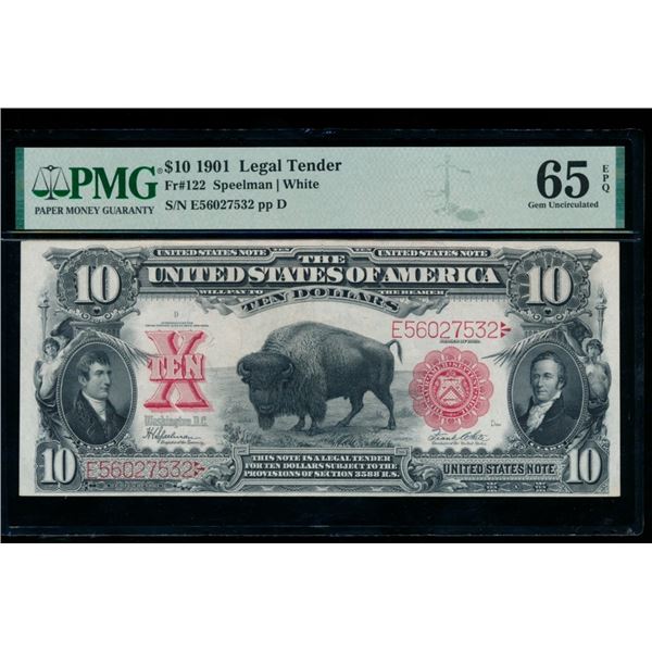 1901 $10 Bison Legal Tender Note PMG 65EPQ