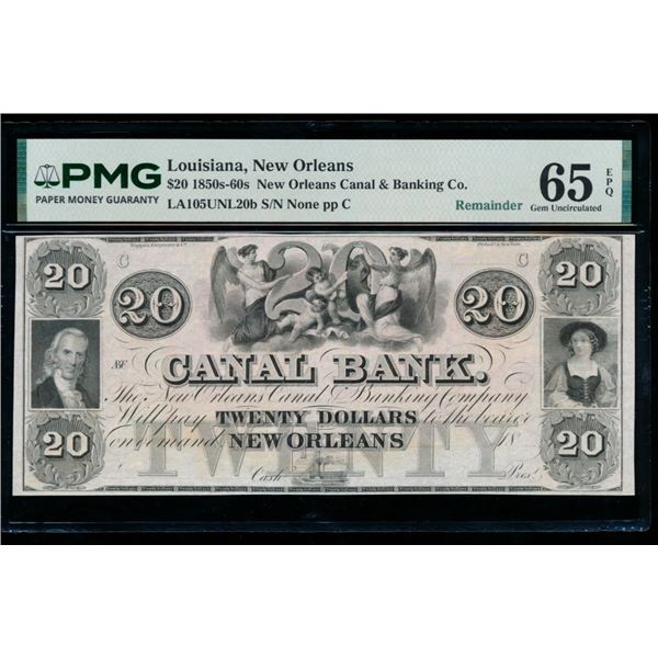 1850s $20 New Orleans LA Obsolete Note PMG 65EPQ