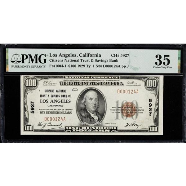 1929 $100 Los Angeles CA National PMG 35