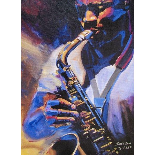Christopher Jackson BLOWING THE SAX HORN Hand Signed Limited Edition Giclee on Canvas
