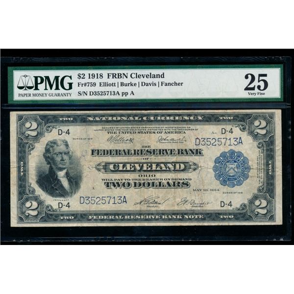 1918 $2 Cleveland FRBN PMG 25
