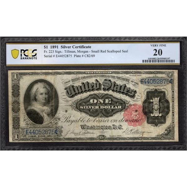 1891 $1 Martha Washington Silver Certificate PCGS 20