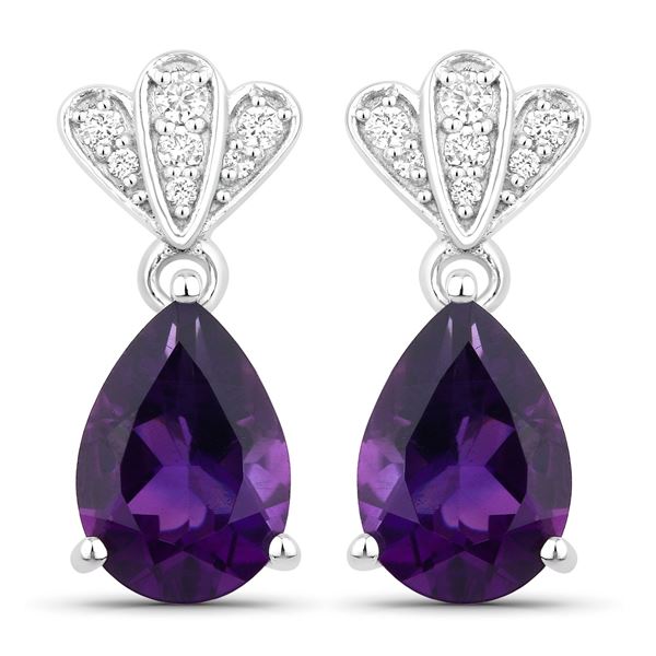 Plated Rhodium 2.70ctw Amethyst and Lab Diamond Earrings