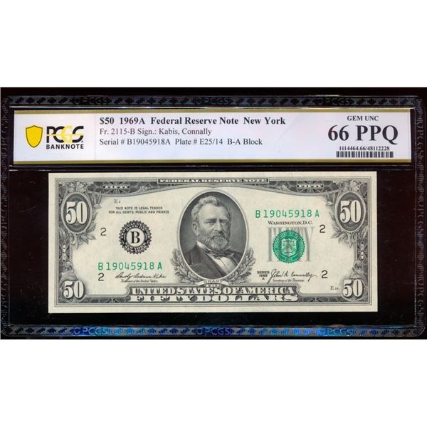 1969A $50 New York FRN PCGS 66PPQ
