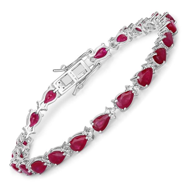 14KT White Gold 8.90ctw Mozambique Rudy and Diamond Bracelet