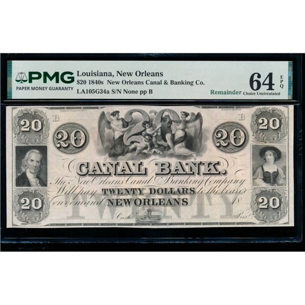 1850s $20 New Orleans LA Obsolete PMG 64EPQ