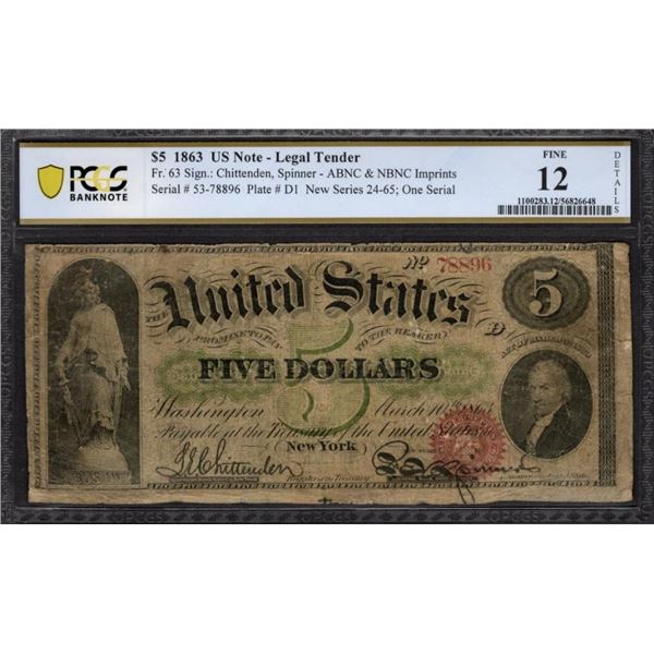 1863 $5 Legal Tender Note PCGS 12