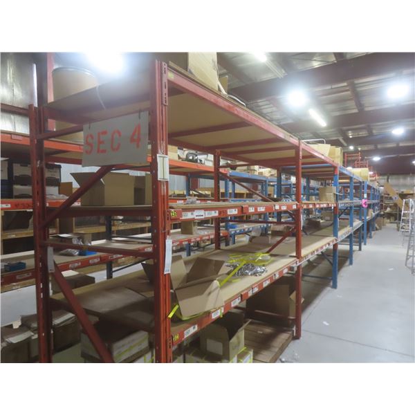 Pallet Racking 48" Deep:  5 Uppers 8 ft, 18 Side Rails with Wood Shelving. Product Not Included.