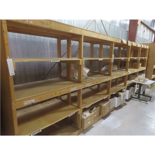 Wood Shelving 7 ft H × 28" D × 19 ft.  Product Not Included