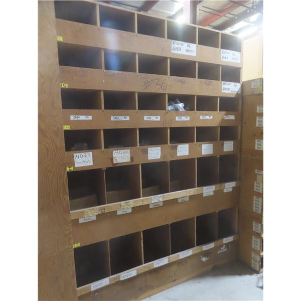 3 Pigeon Hole Wood Cabinets 8 ft H × 6 ft W × 24" Deep, 2 with 12 Hole & 1 with 36 Hole.  Product
