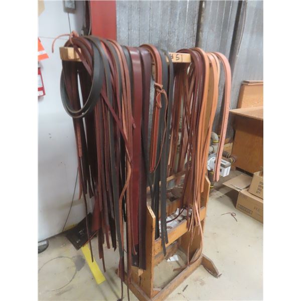 Wood Rack w/ Leather Straps and Accessories