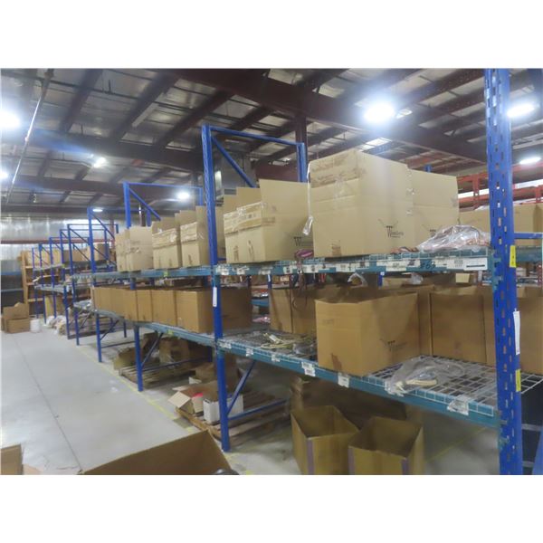Pallet Racking 48" Deep:  5 Uppers 10 ft, 16 Side Rails 8 ft with 8 Wire Mesh Shelving.  No Product 