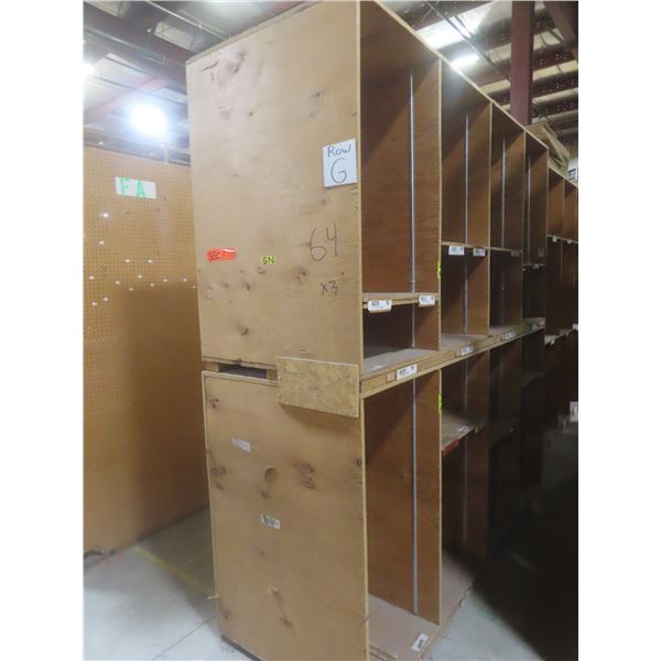 Wood Shelf Units 1 x 8 ft H × 32" D × 8 ft and 2 x 8FT H X 24" D X 8 ft.  No Product Included.