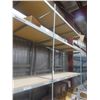 Image 4 : Metal Adjustable Shelving – 3 Uppers 12 ft, 16 Side Rails 8 ft, Wood Shelving – Qty 8.  No Product I