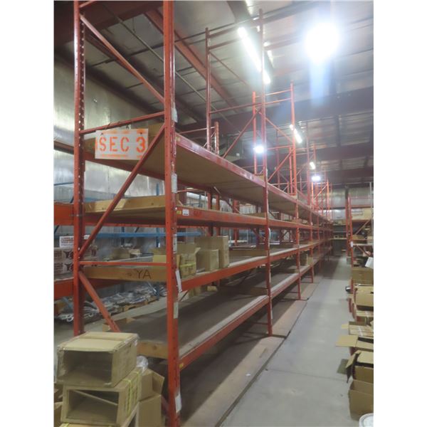 Pallet Racking 42" Deep:  9 Uppers 16 ft, 64 Side Rails 9 ft with Wood Shelving.  No Product Include