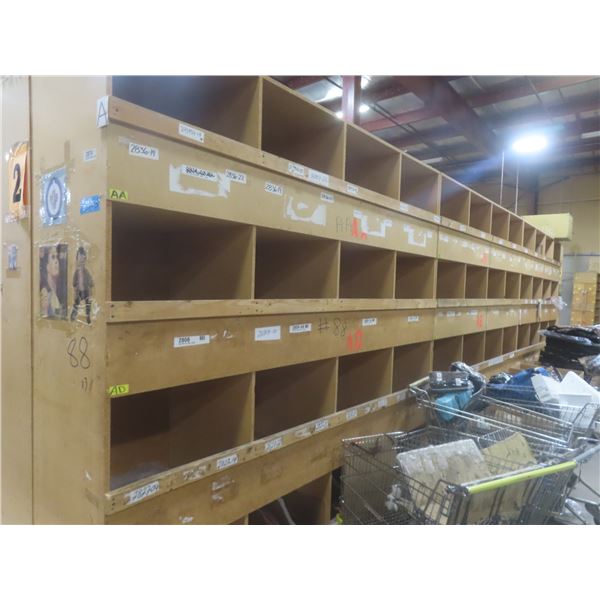Wood Pigeon Hole Style Cabinet 8 ft H × 24" D × 8 ft – Qty 3.  No Product Included.