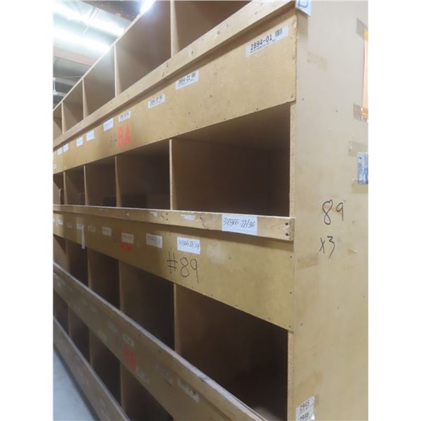 Wood Pigeon Hole Style Cabinet 8 ft H × 24" D × 8 ft – Qty 3.  No Product Included.