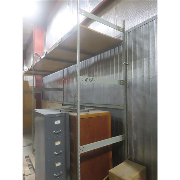Adjustable Metal Shelving – 3 Uppers 10 ft, 6 Cross Rails 8 ft, w/ Wood Boards 3 x 8 – Qty 2.  Produ