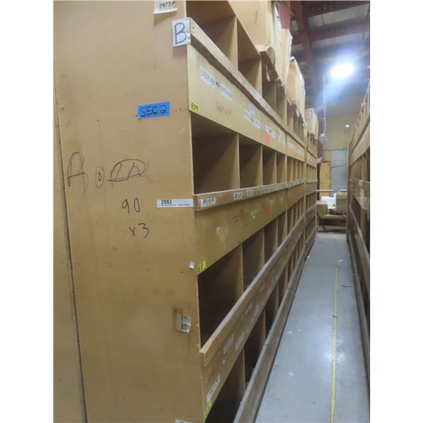 Wood Pigeon Hole Style Cabinet 8 ft H × 24" D × 8 ft – Qty 3.  No Product Included.