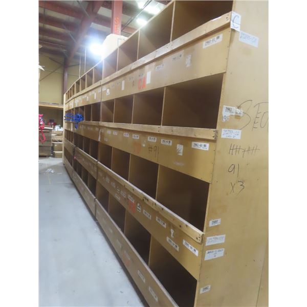 Wood Pigeon Hole Style Cabinet 8 ft H × 24" D × 8 ft – Qty 3.  No Product Included.