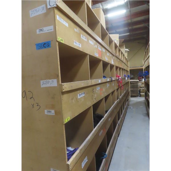 Wood Pigeon Hole Style Cabinet 8 ft H × 24" D × 8 ft – Qty 3.  NO Product Included.