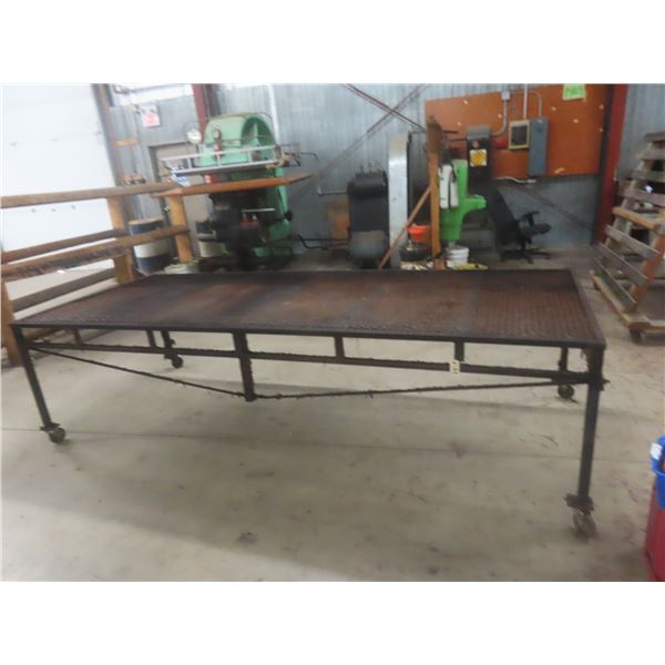 Rolling Steel Framed Work Table w/ Expanded Metal Top, 4 x 10 ft × 32" H