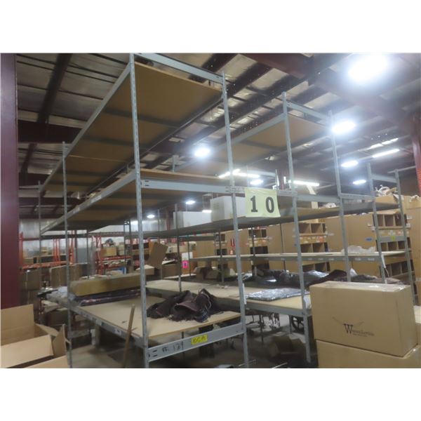 Adjustable Metal Shelving – 12 Uppers 12 ft (3 @ 10 ft), 44 Side Rails 8 ft, w/ Wood Shelf 