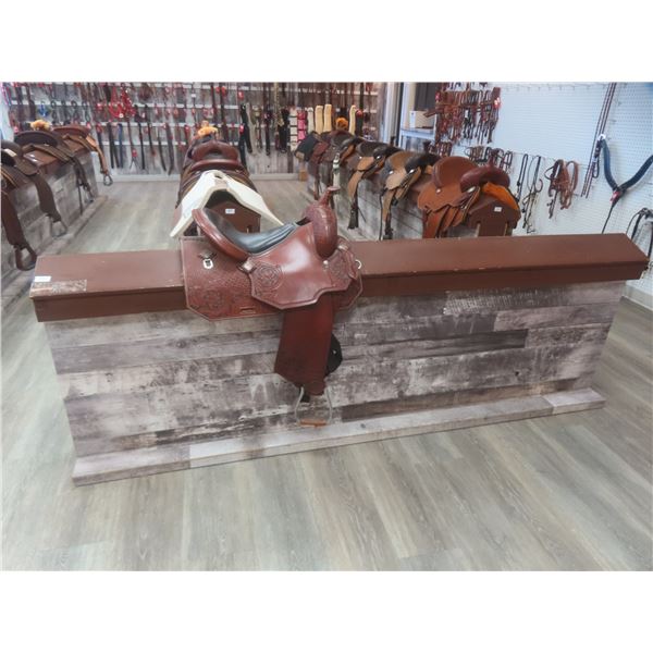 Finished Wood Saddle Display Unit 33 x 96 x 16 1/2".  No Saddles or Product Included.
