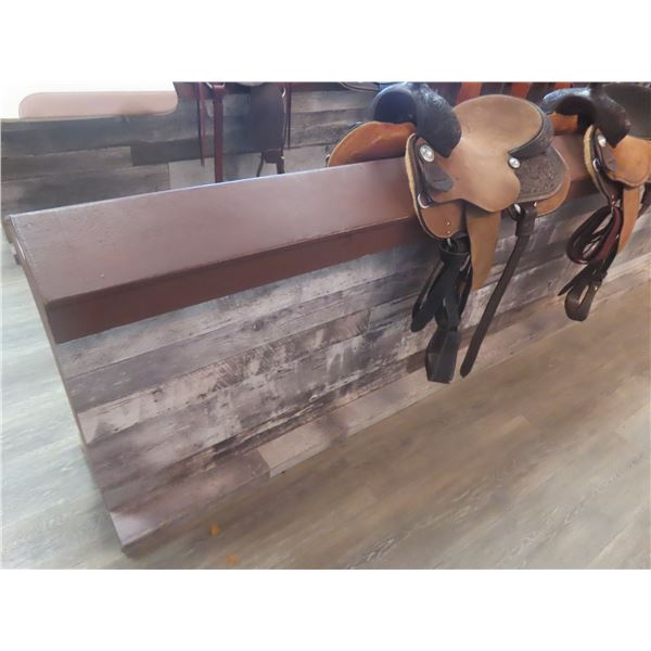 Finished Wood Saddle Display Unit 33 x 96 x 16 1/2".  No Saddles or Product Included.