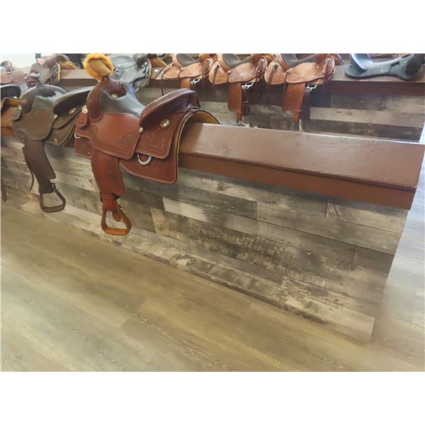 Finished Wood Saddle Display Unit 33 x 96 x 16 1/2".  No Saddles or Product Included.