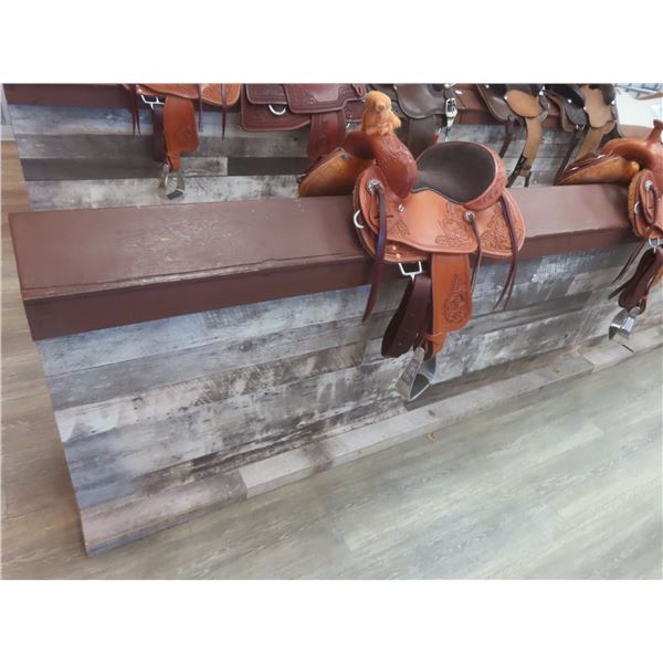 Finished Wood Saddle Display Unit 33 x 96 x 16 1/2".  No Saddles or Product Included.