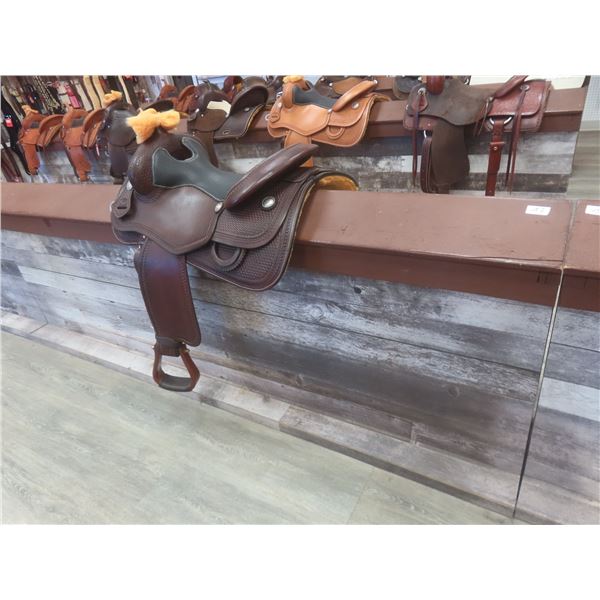 Finished Wood Saddle Display Unit 33 x 96 x 16 1/2".  NO Saddles or Product Included.