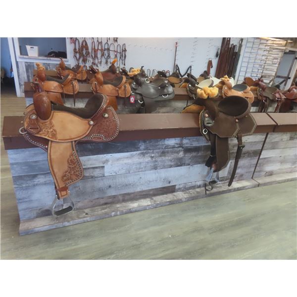 Finished Wood Saddle Display Unit 33 x 96 x 16 1/2".  No Saddles or Product Included.