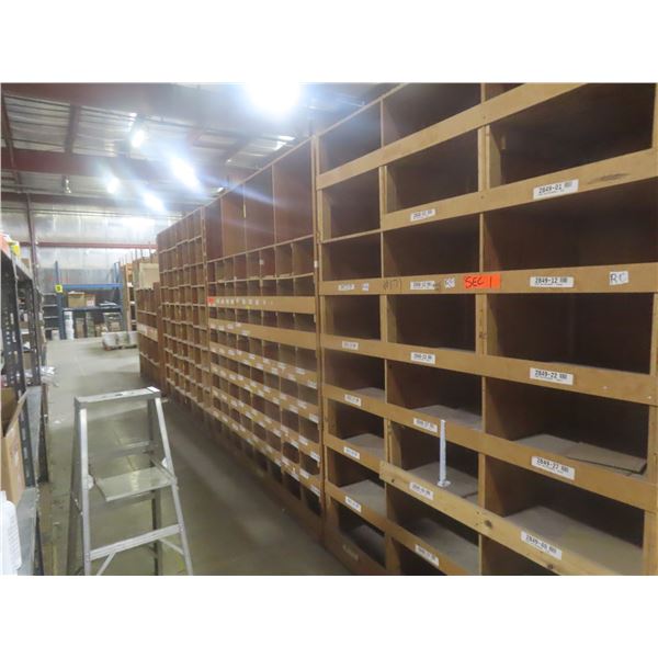 Wood Pigeon Hole Cabinet – Qty 4: 2 @ 99" H × 73 x 24" D; 2 @ 97 x 24" D; 69" H × 98" W × 24".