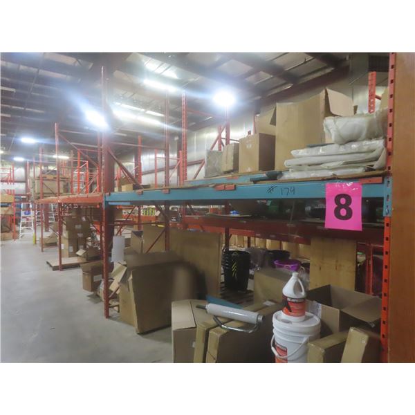Pallet Racking 42" Deep:  5 Uppers 12 ft, 8 Side Rails 12 ft, 34 Side Rails 8 ft with Wood Shelving.